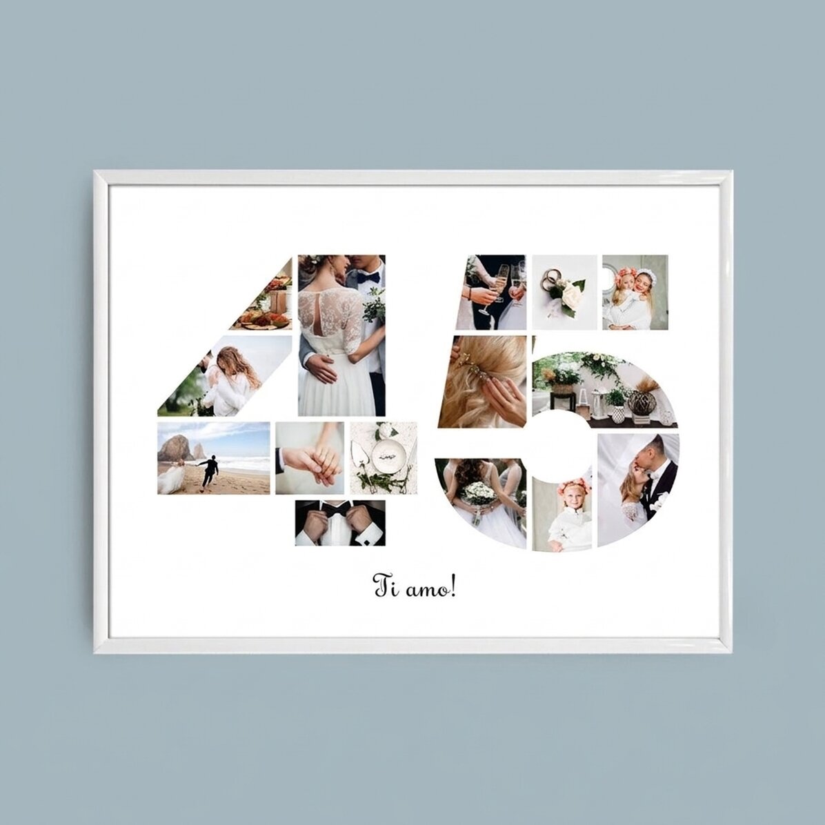 Quadro paesaggistico personalizzato con 15 foto, modello n. 45 e messaggio di testo