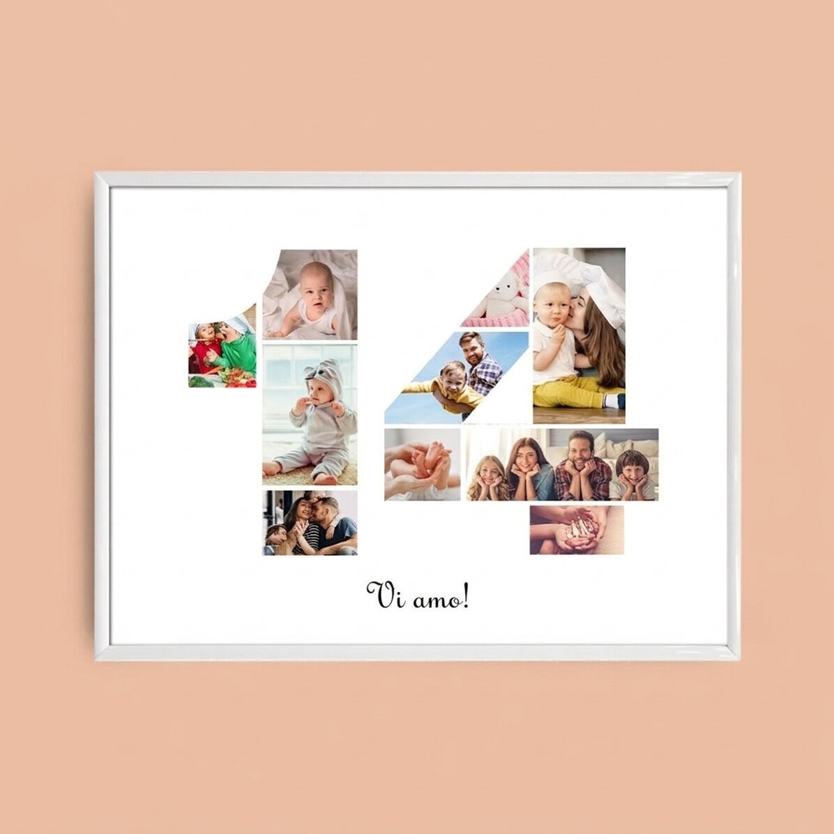 Quadro paesaggistico personalizzato con 10 foto, modello n. 14 e messaggio di testo