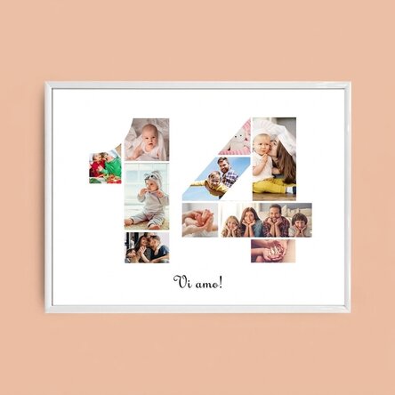 Quadro paesaggistico personalizzato con 10 foto, modello n. 14 e messaggio di testo