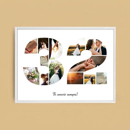 Quadro paesaggistico personalizzato con 13 foto, modello n. 32 e messaggio di testo