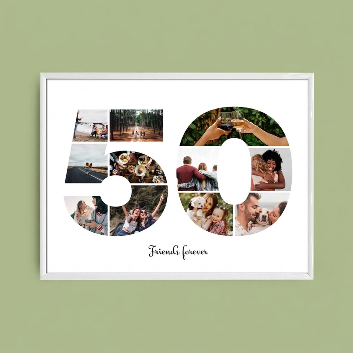 Quadro paesaggistico personalizzato con 11 foto, modello n. 50 e messaggio di testo