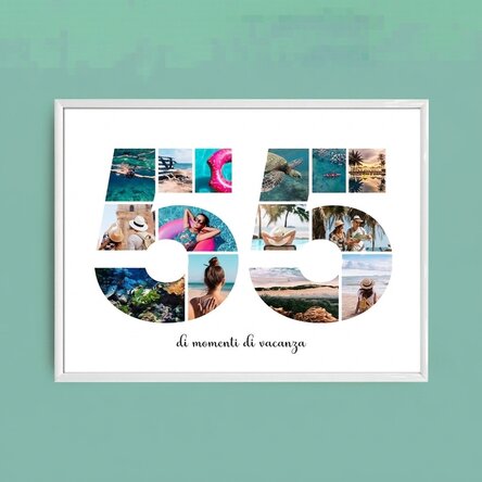 Quadro paesaggistico personalizzato con 14 foto, modello n. 55 e messaggio di testo