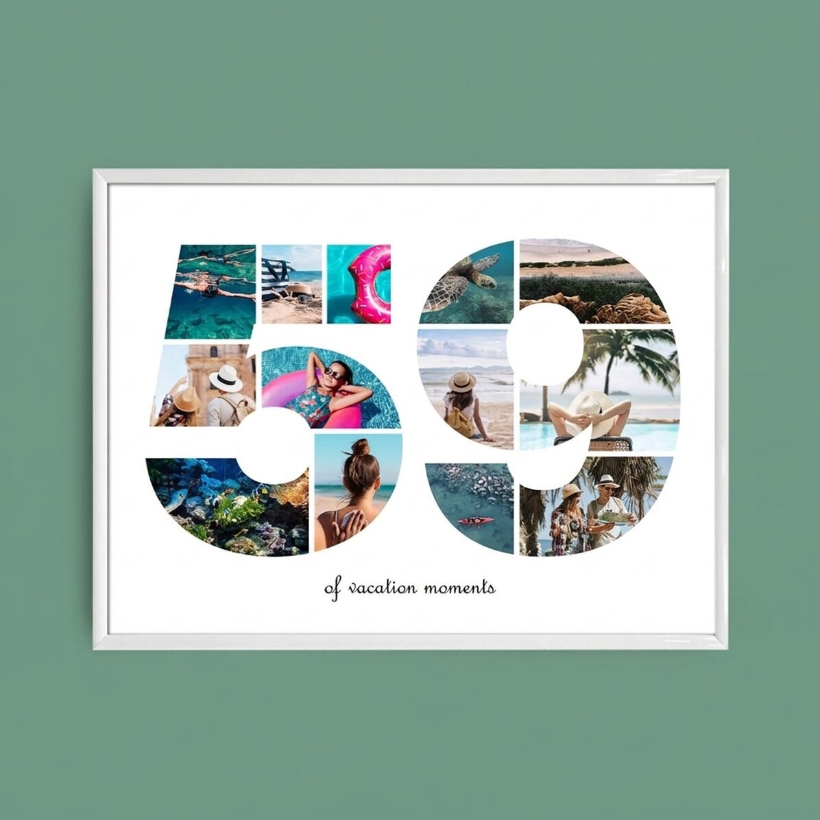 Quadro paesaggistico personalizzato con 13 foto, modello n. 59 e messaggio di testo