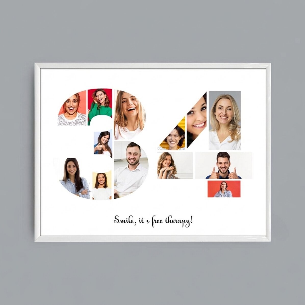 Quadro paesaggistico personalizzato con 13 foto, modello n. 34 e messaggio di testo
