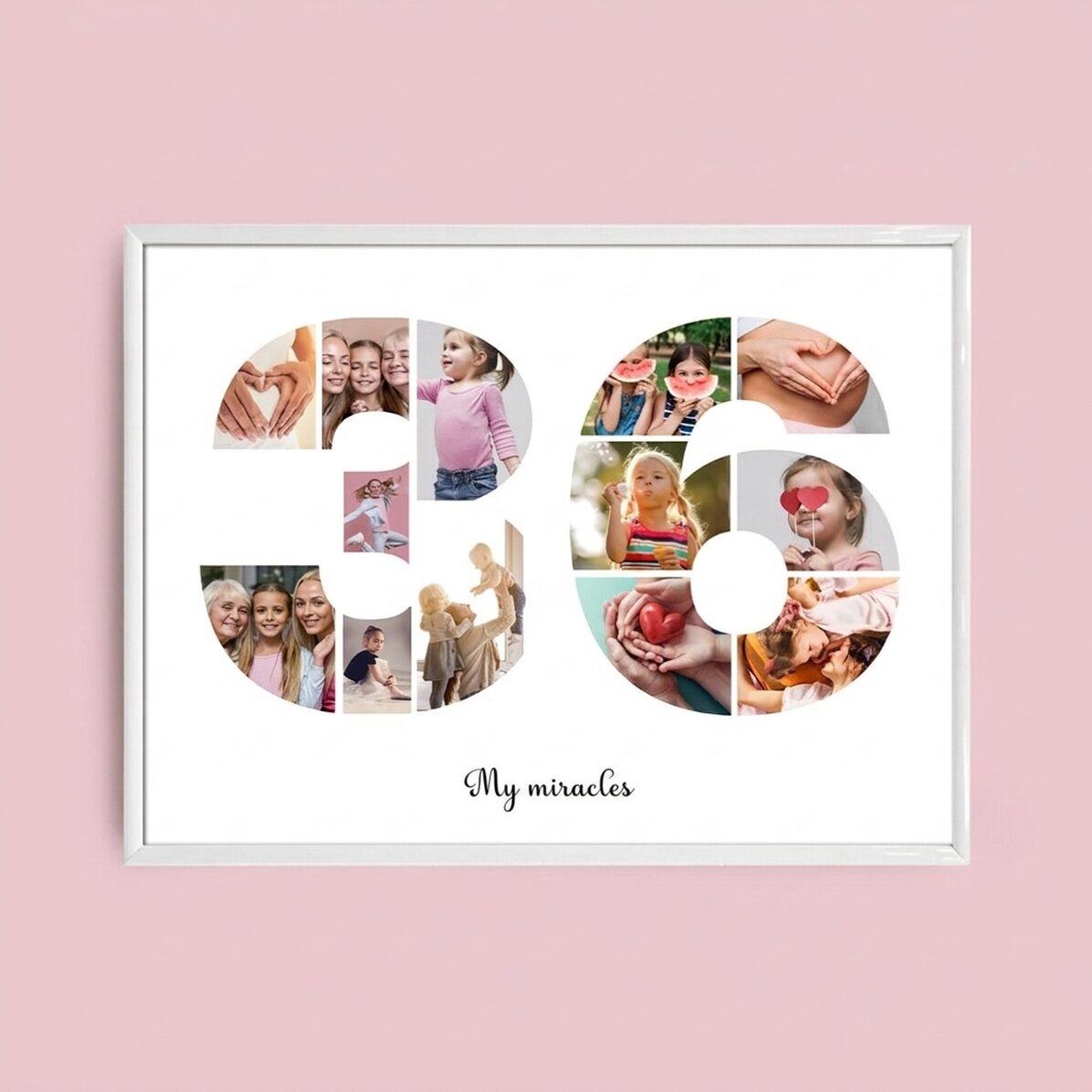 Quadro paesaggistico personalizzato con 13 foto, modello n. 36 e messaggio di testo