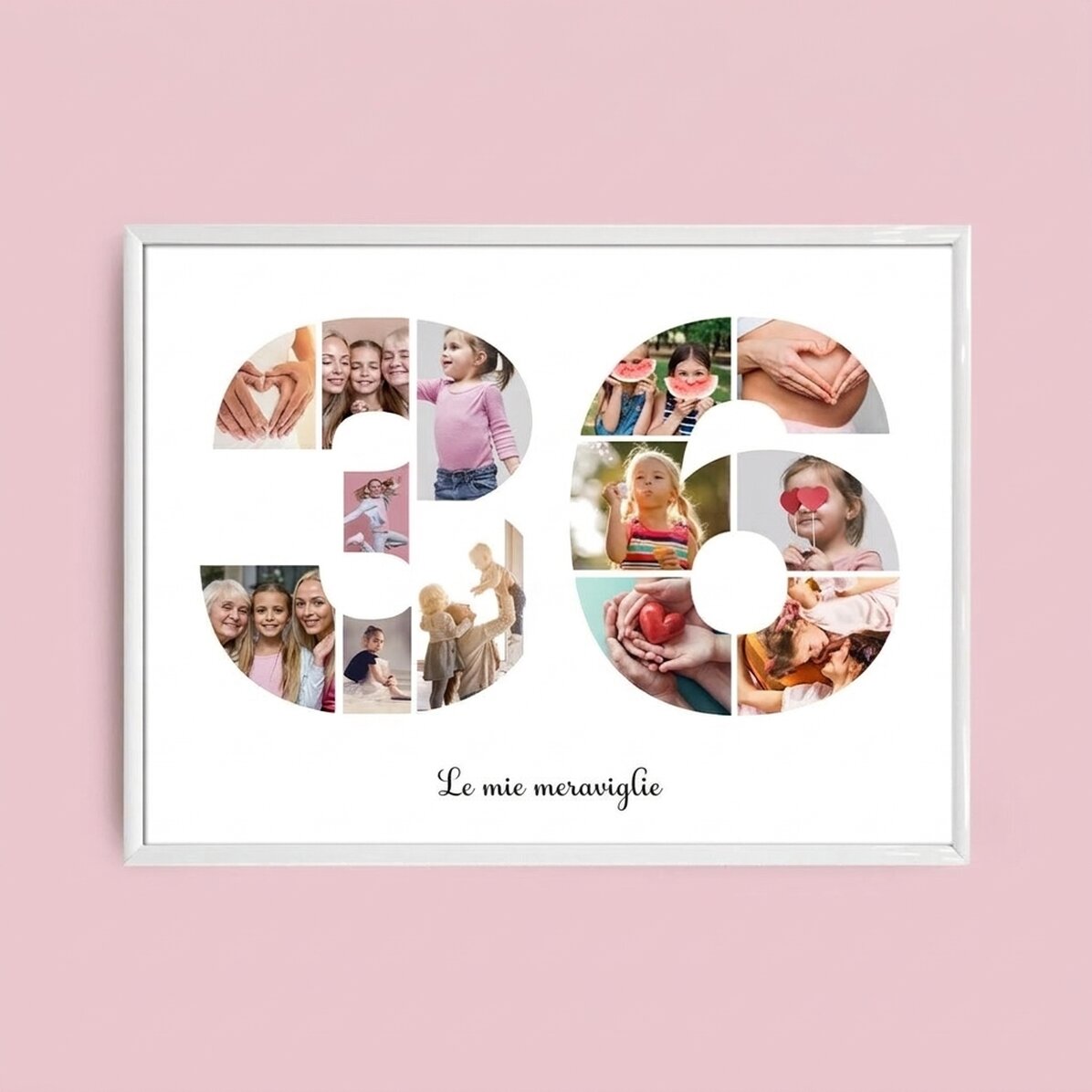 Quadro paesaggistico personalizzato con 13 foto, modello n. 36 e messaggio di testo