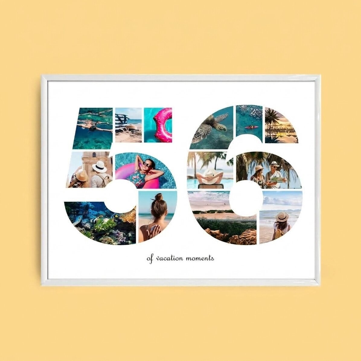 Quadro paesaggistico personalizzato con 14 foto, modello n. 56 e messaggio di testo