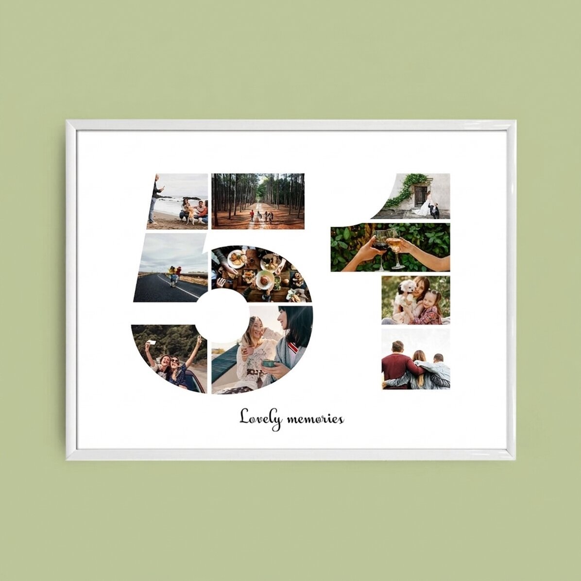 Quadro personalizzato con 10 foto, modello n. 51 e messaggio di testo
