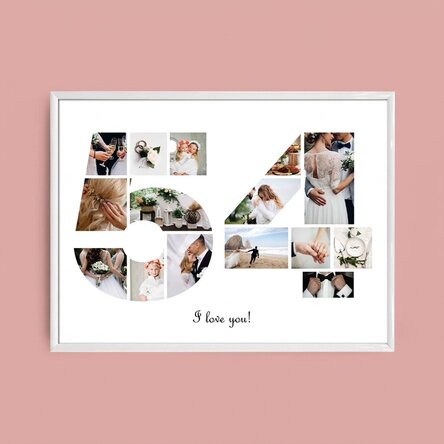 Quadro paesaggistico personalizzato con 15 foto, modello n. 54 e messaggio di testo