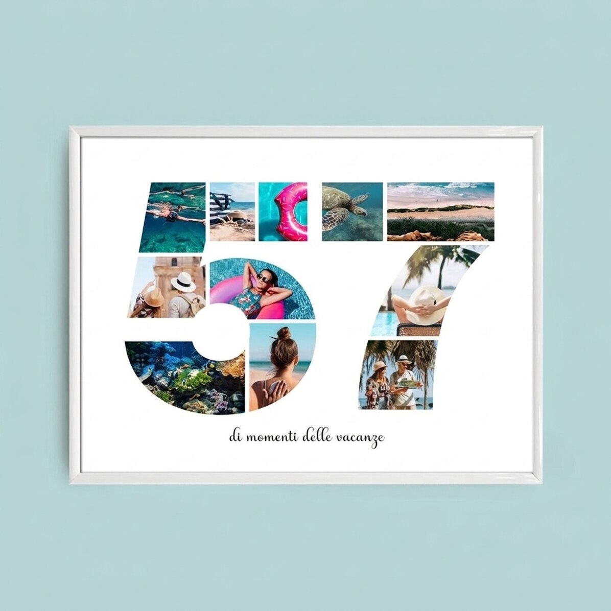 Quadro paesaggistico personalizzato con 11 foto, modello n. 57 e messaggio di testo