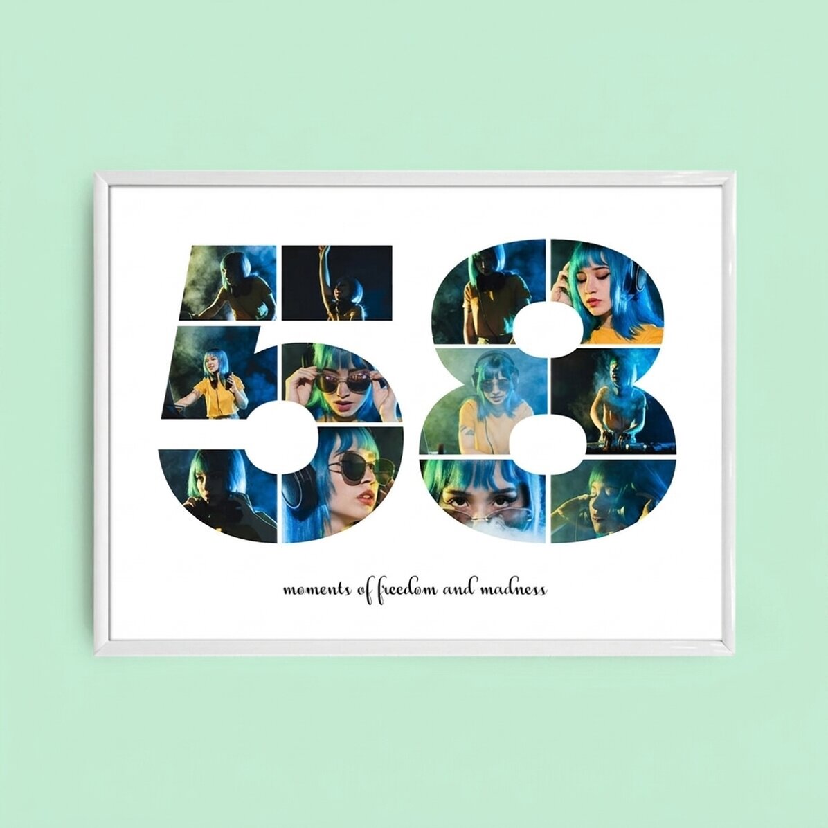 Quadro paesaggistico personalizzato con 12 foto, modello n. 58 e messaggio di testo