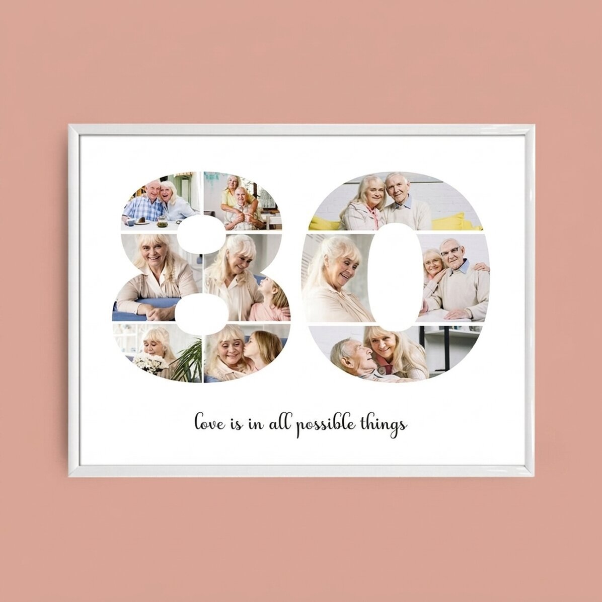 Quadro paesaggistico personalizzato con 10 foto, modello n. 80 e messaggio di testo
