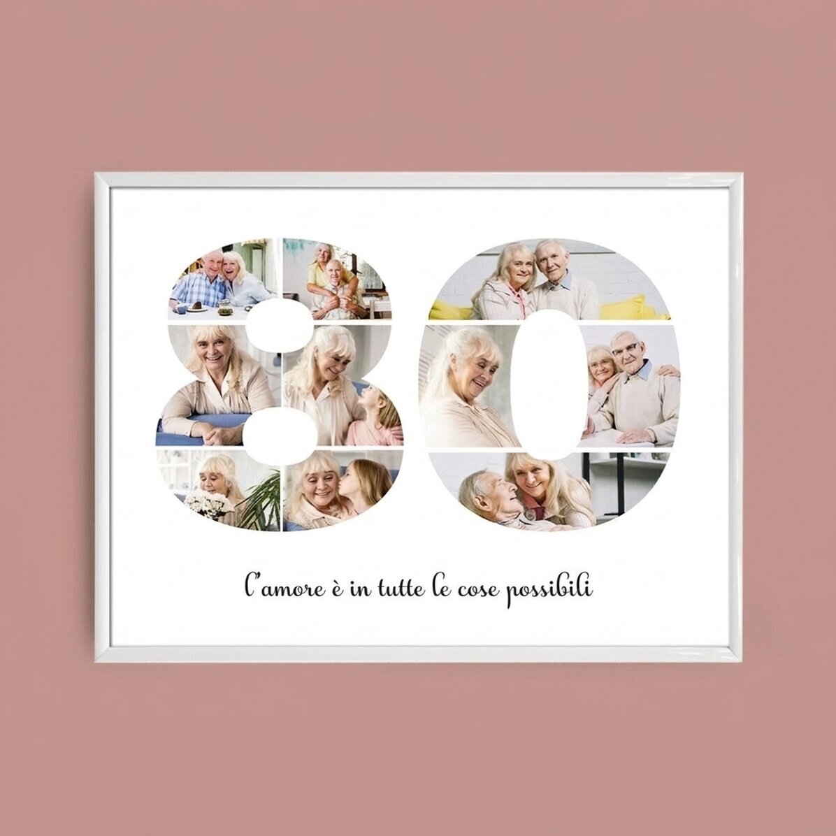 Quadro paesaggistico personalizzato con 10 foto, modello n. 80 e messaggio di testo