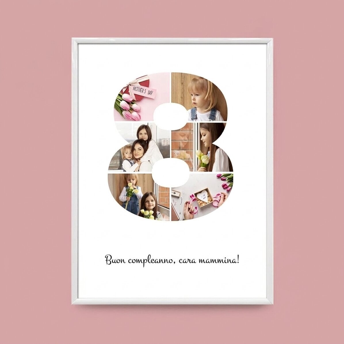 Quadro personalizzato con 6 foto, modello n. 8 e messaggio di testo