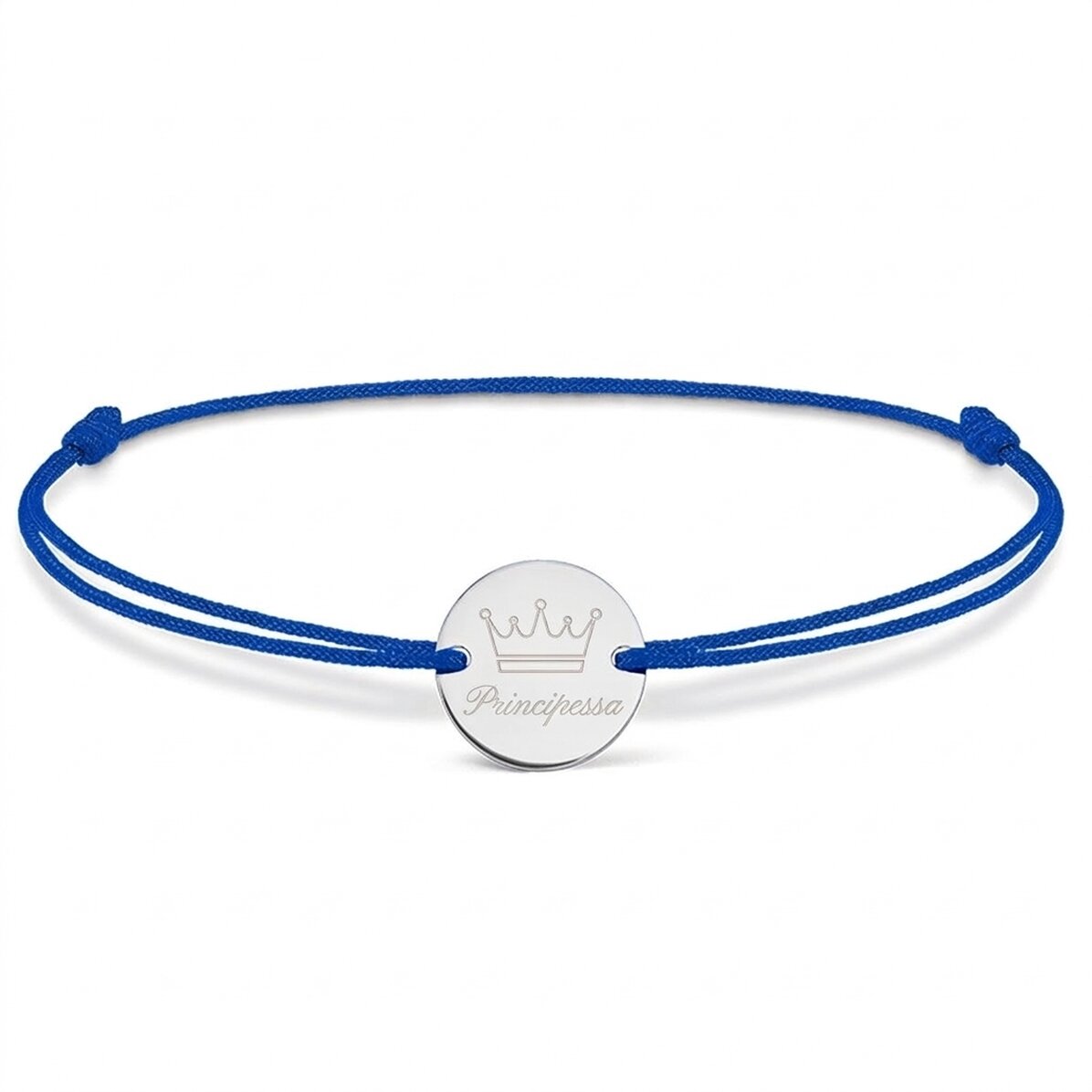 Braccialetto con cordoncino personalizzato - medaglione da 14 mm - argento 925 - modello corona
