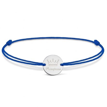 Braccialetto con cordoncino personalizzato - medaglione da 14 mm - argento 925 - modello corona