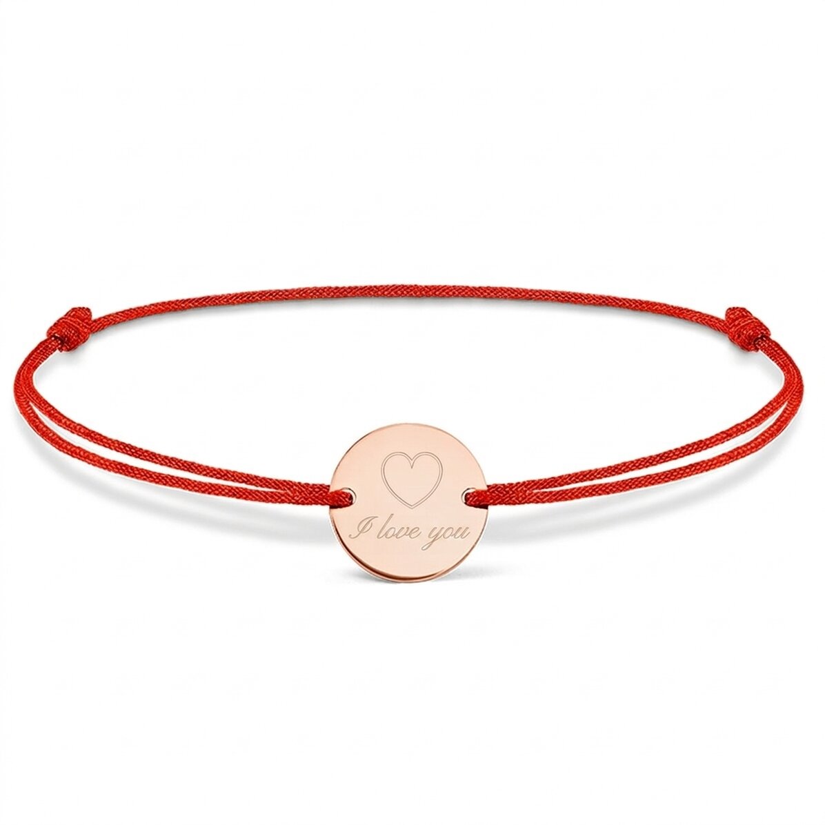 Braccialetto con cordoncino personalizzato - monetina da 14 mm - argento 925 - modello a cuoricino