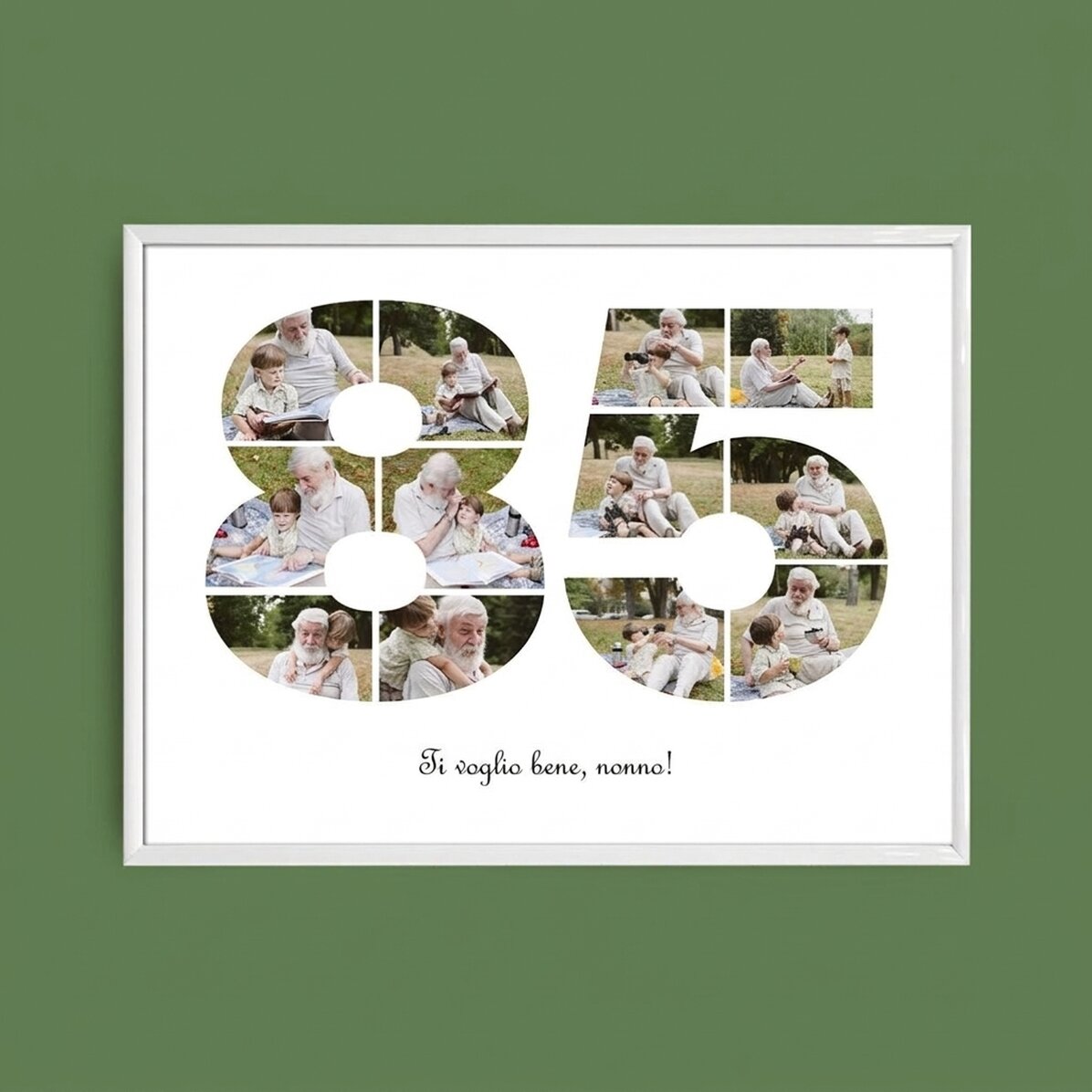 Quadro paesaggistico personalizzato con 12 foto, modello n. 85 e messaggio di testo
