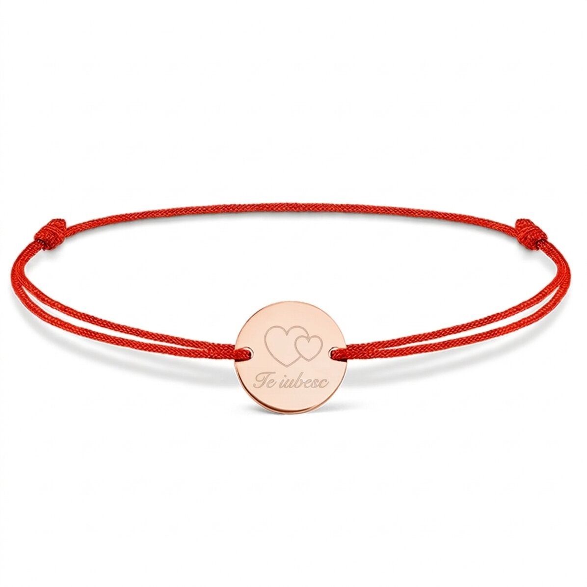 Braccialetto con cordoncino personalizzato - medaglione da 14 mm - argento 925 - I love you
