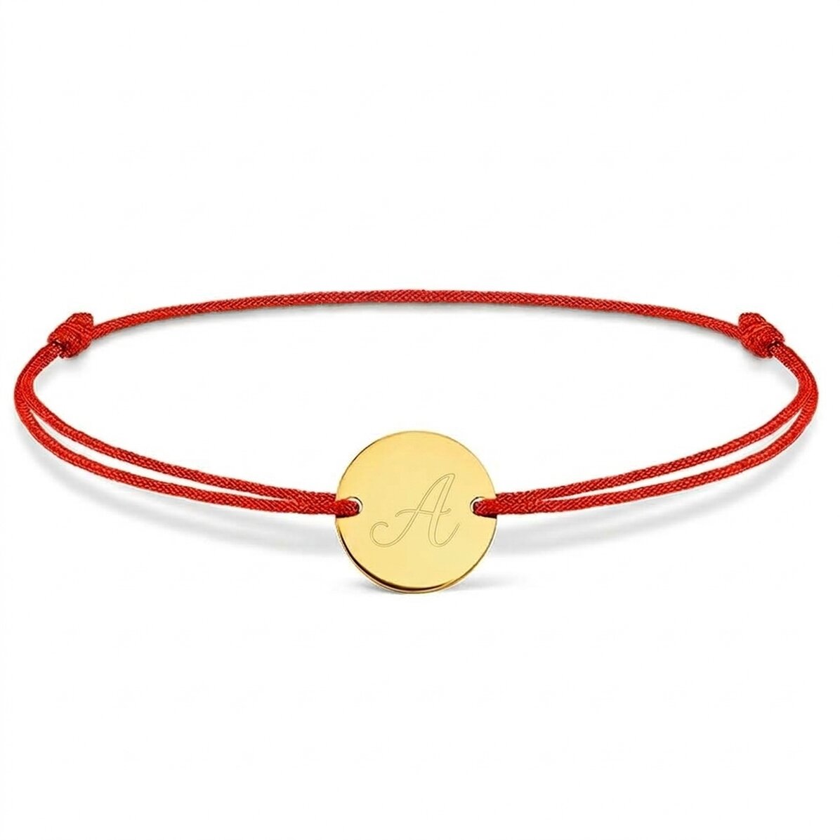 Braccialetto con cordoncino personalizzato - medaglietta da 14 mm - argento 925 - modello con inizia