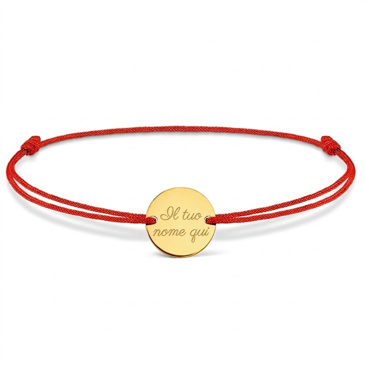 Braccialetto con cordoncino personalizzato - medaglietta da 14 mm - argento 925 - modello con inizia