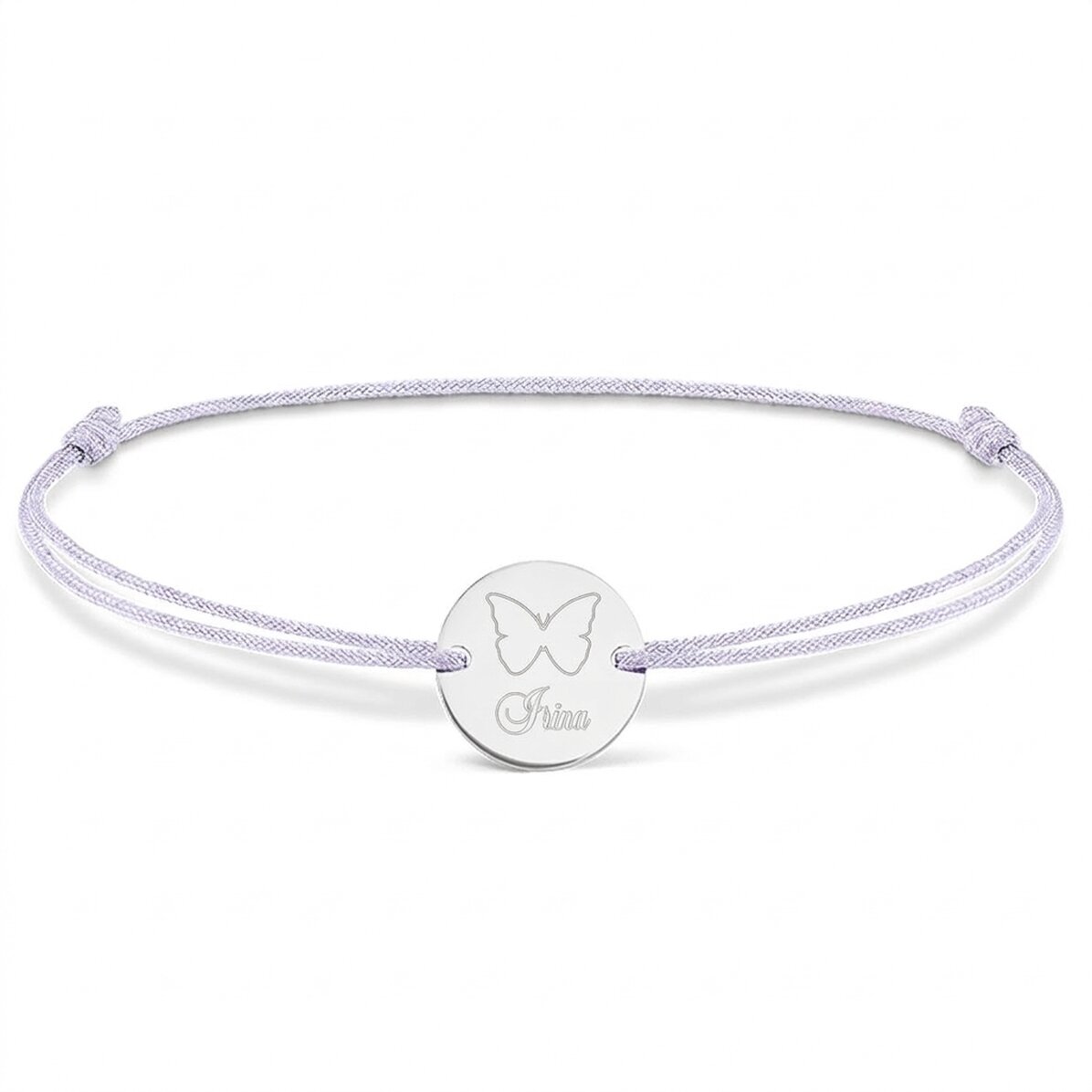 Braccialetto con cordoncino personalizzato - medaglione da 14 mm - argento 925 - modello farfalla