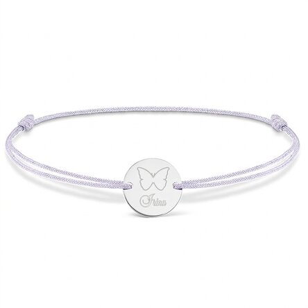 Braccialetto con cordoncino personalizzato - medaglione da 14 mm - argento 925 - modello farfalla