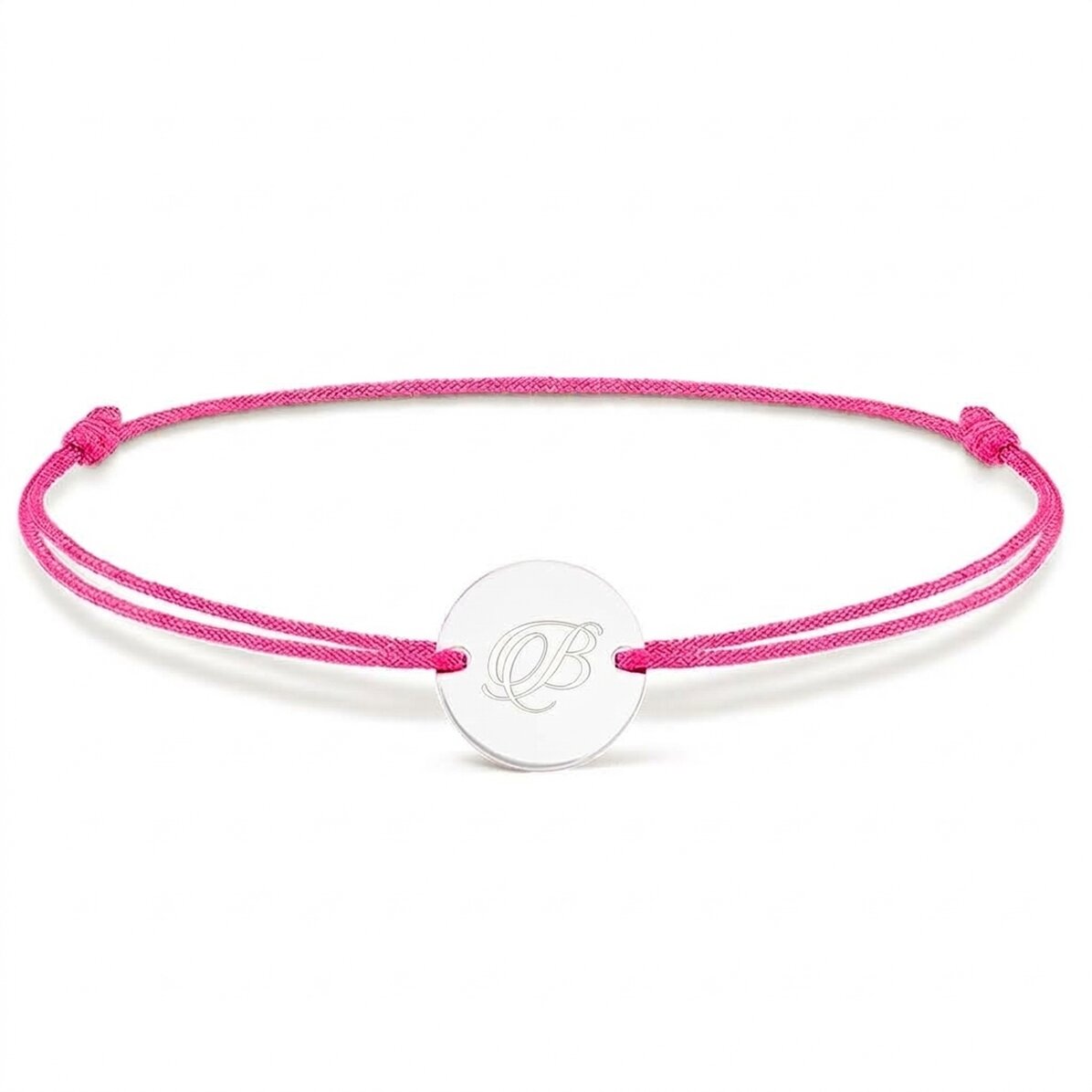 Braccialetto con cordoncino personalizzato - moneta da 14 mm - argento 925 - modello con iniziale 2