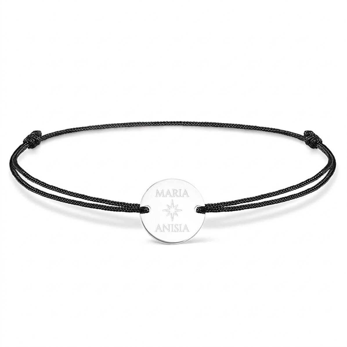 Braccialetto con cordoncino personalizzato - medaglione da 14 mm - argento 925 - modello a stella co