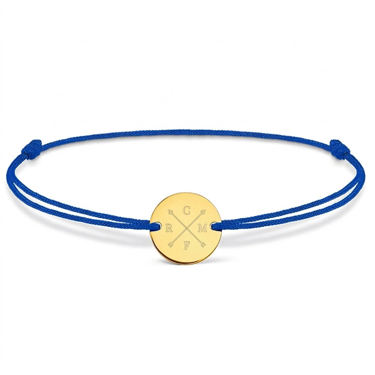 Braccialetto con cordoncino personalizzato - moneta da 14 mm - argento 925 - modello con frecce e in