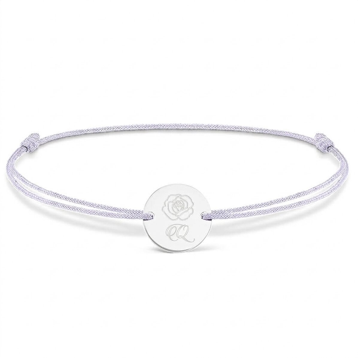 Braccialetto con cordoncino personalizzato - medaglione da 14 mm - argento 925 - modello a rosa