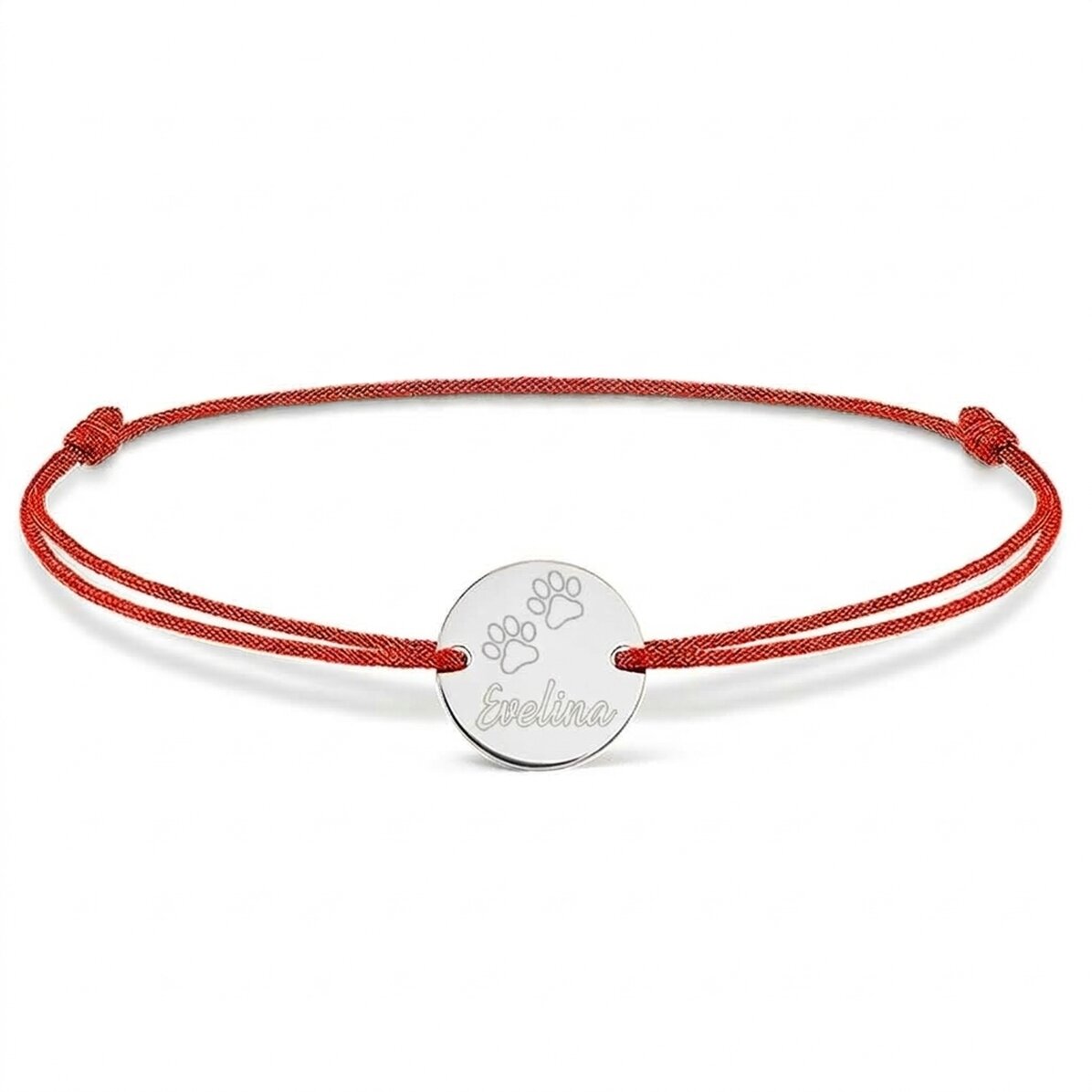 Braccialetto con cordoncino personalizzato - medaglione da 14 mm - argento 925 - modello "cat paw"