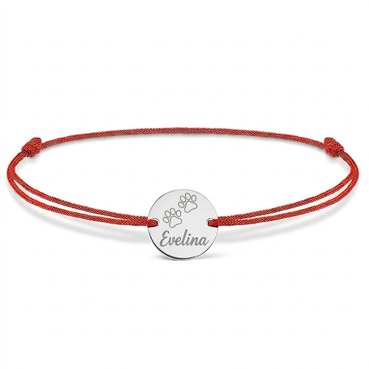Braccialetto con cordoncino personalizzato - medaglione da 14 mm - argento 925 - modello "cat paw"