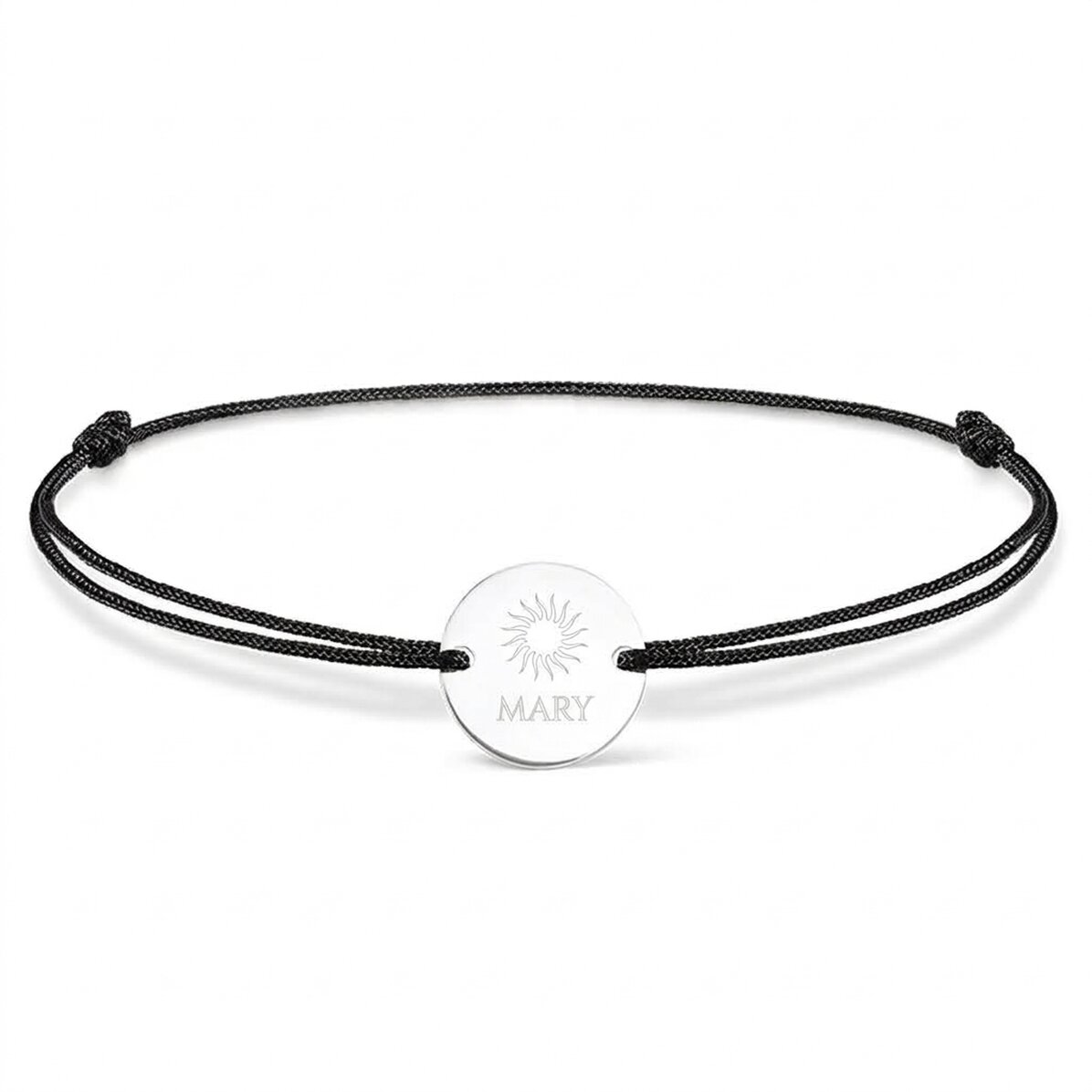 Braccialetto con cordoncino personalizzato - medaglione da 14 mm - argento 925 - modello sole