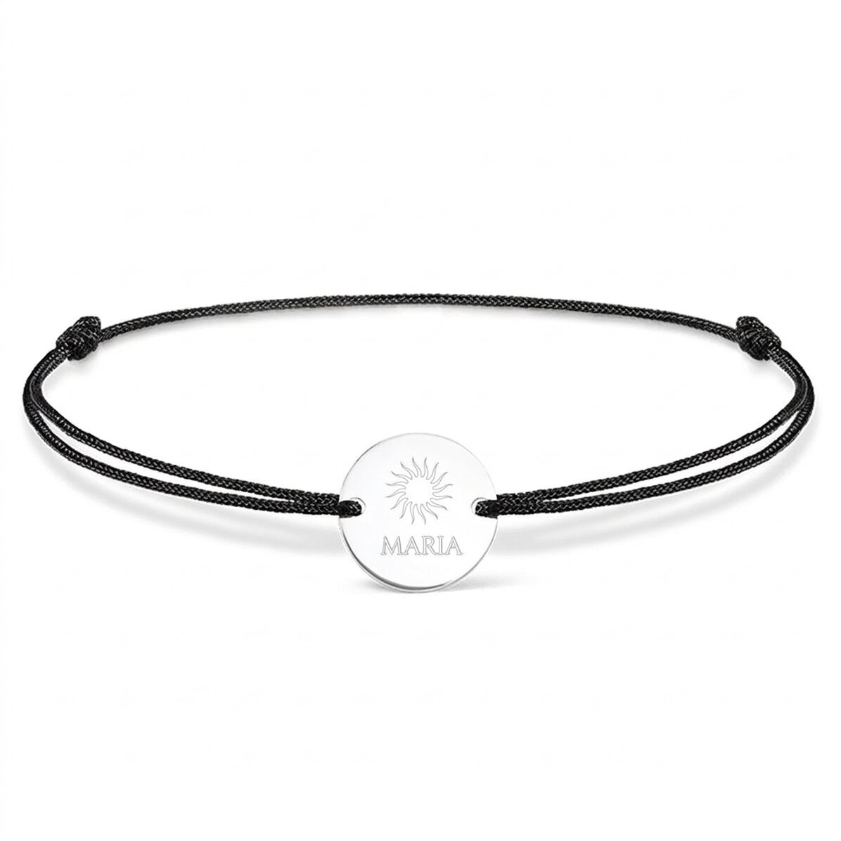 Braccialetto con cordoncino personalizzato - medaglione da 14 mm - argento 925 - modello sole