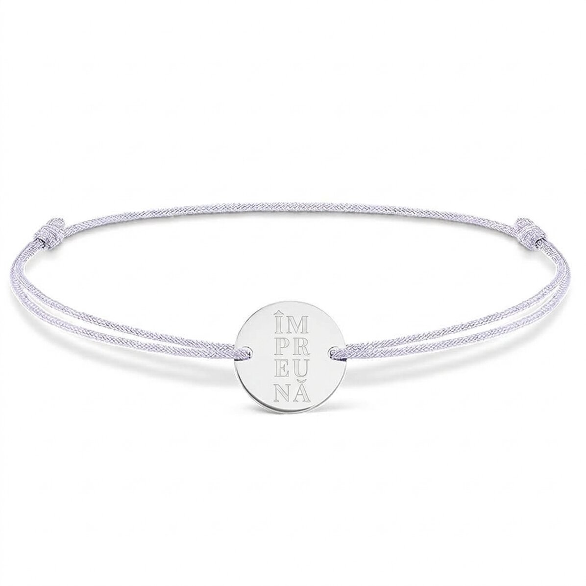 Braccialetto con cordoncino personalizzato - medaglione da 14 mm - argento 925 - modello con 2 inizi