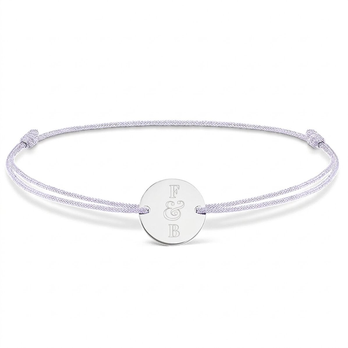 Braccialetto con cordoncino personalizzato - medaglione da 14 mm - argento 925 - modello con 2 inizi