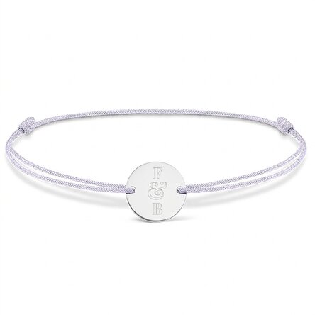Braccialetto con cordoncino personalizzato - medaglione da 14 mm - argento 925 - modello con 2 inizi