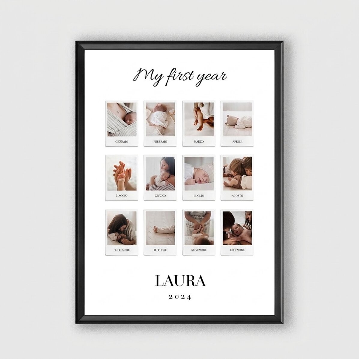 Quadro personalizzato con testo e 12 foto - My First Year