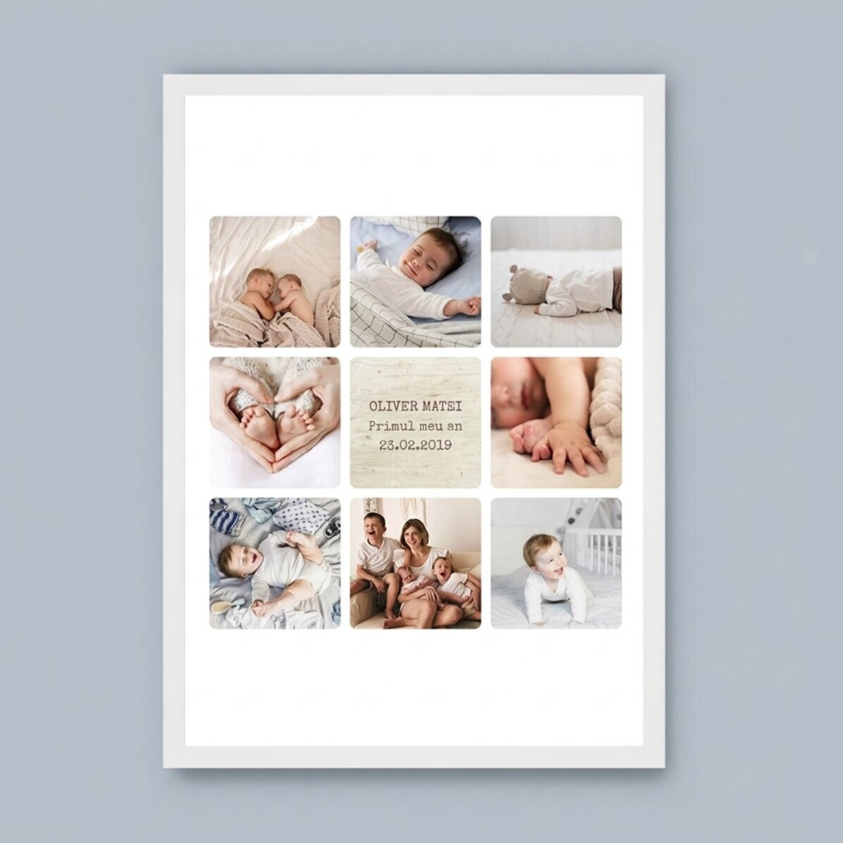 Quadro personalizzato con testo e 8 foto - Il primo anno del bambino