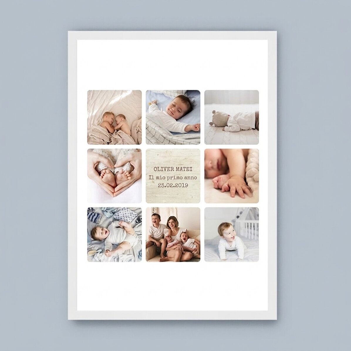 Quadro personalizzato con testo e 8 foto - Il primo anno del bambino