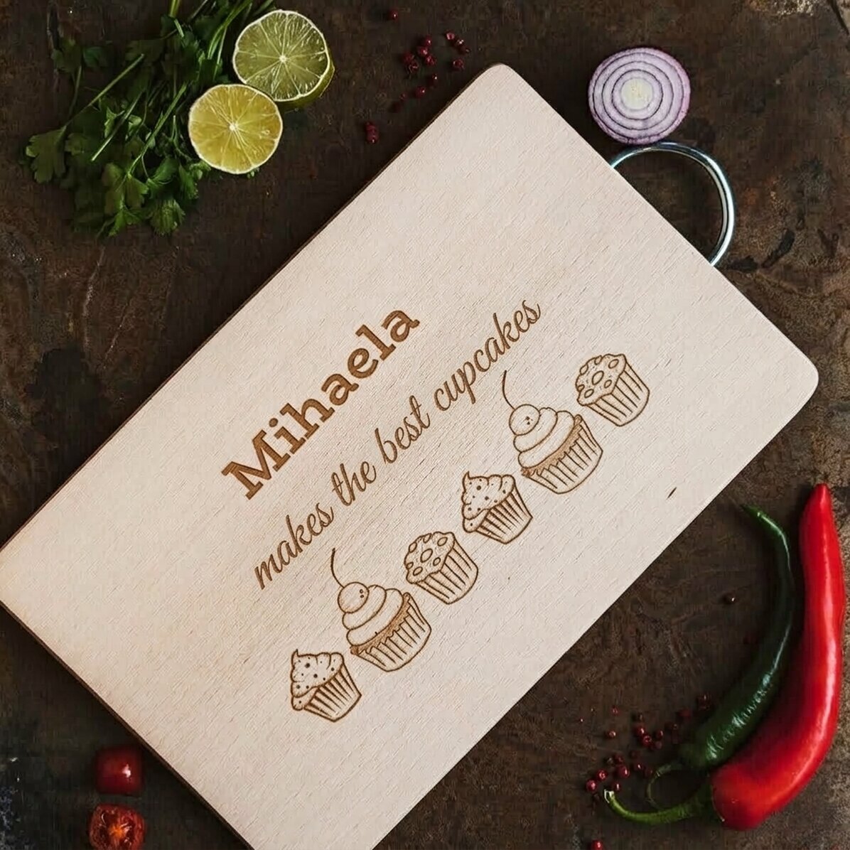 Tagliaverdure rettangolare con manico personalizzato - Modello "muffins"