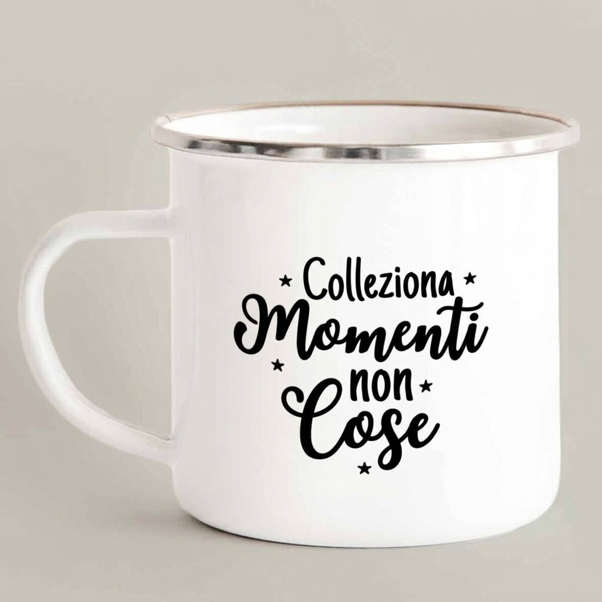 Tazza in metallo smaltato personalizzata con foto - Colleziona momenti, non oggetti