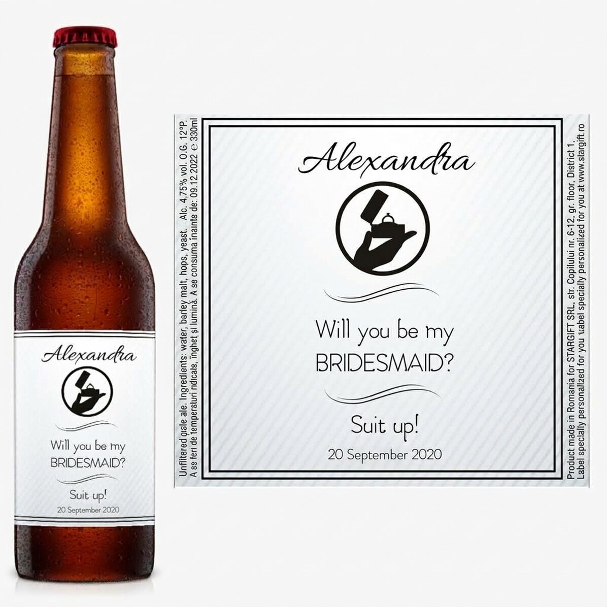Birra personalizzata con scritta - "Vuoi essere la mia damigella d
