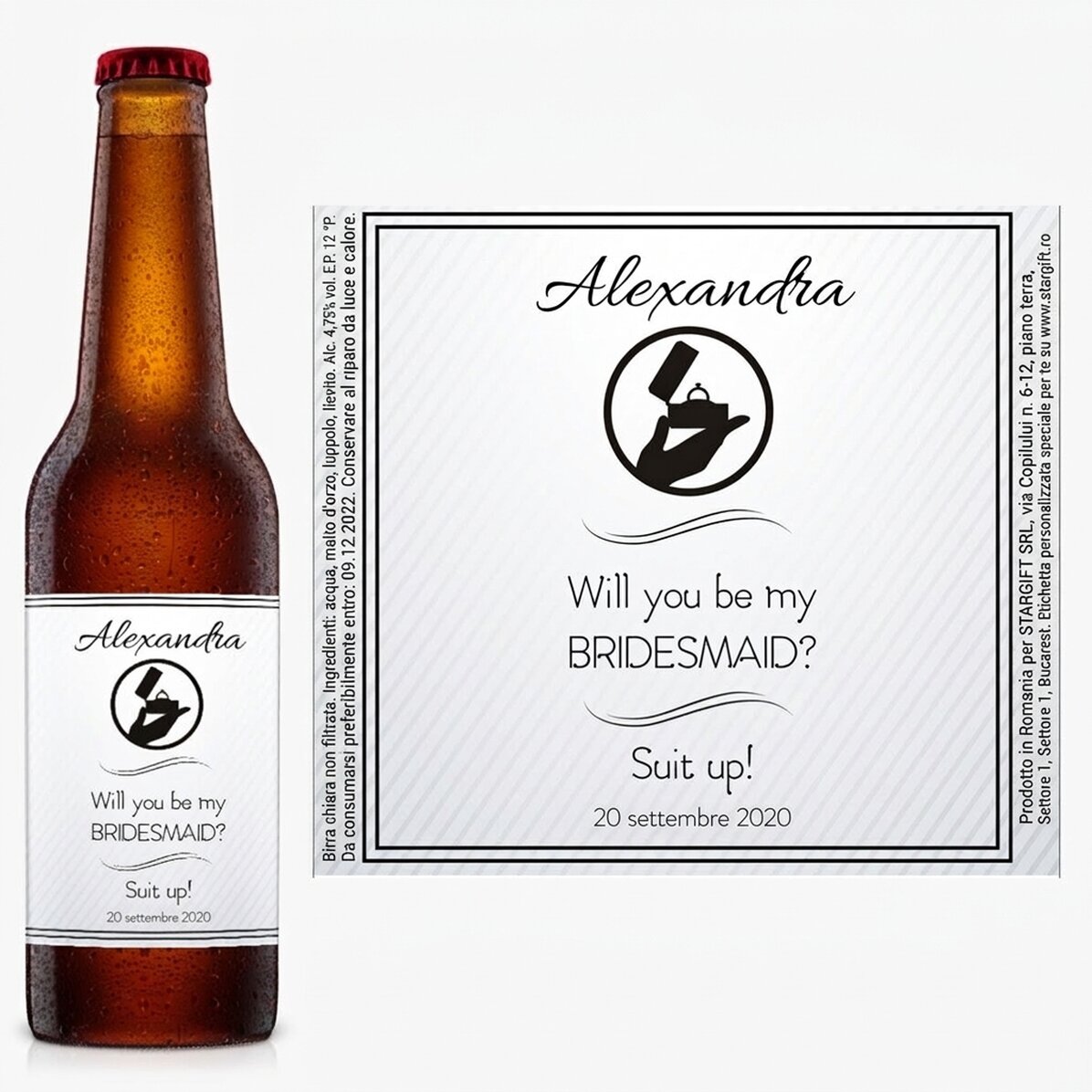 Birra personalizzata con scritta - "Vuoi essere la mia damigella d