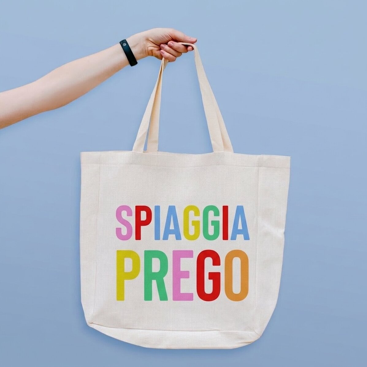 Borsa da spiaggia personalizzata con scritta - Beach please multicolore