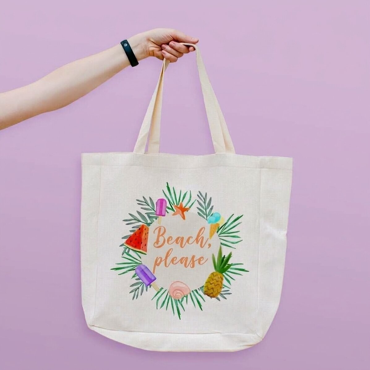 Borsa da spiaggia personalizzata con scritta - Modello Beach please "Summer Freeze"