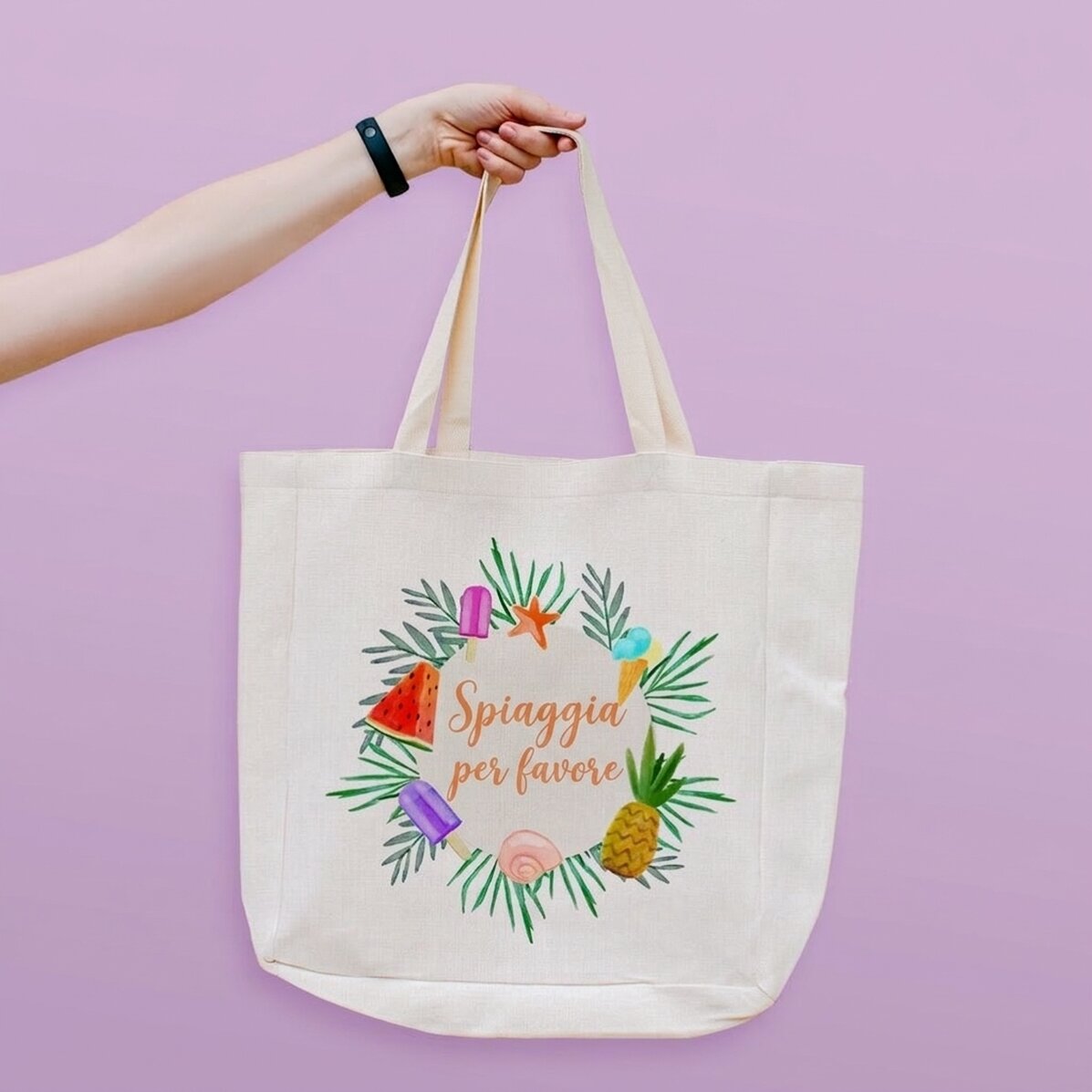 Borsa da spiaggia personalizzata con scritta - Modello Beach please "Summer Freeze"