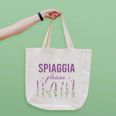 Borsa da spiaggia personalizzata con scritta - Modello "Beach please" color lavanda