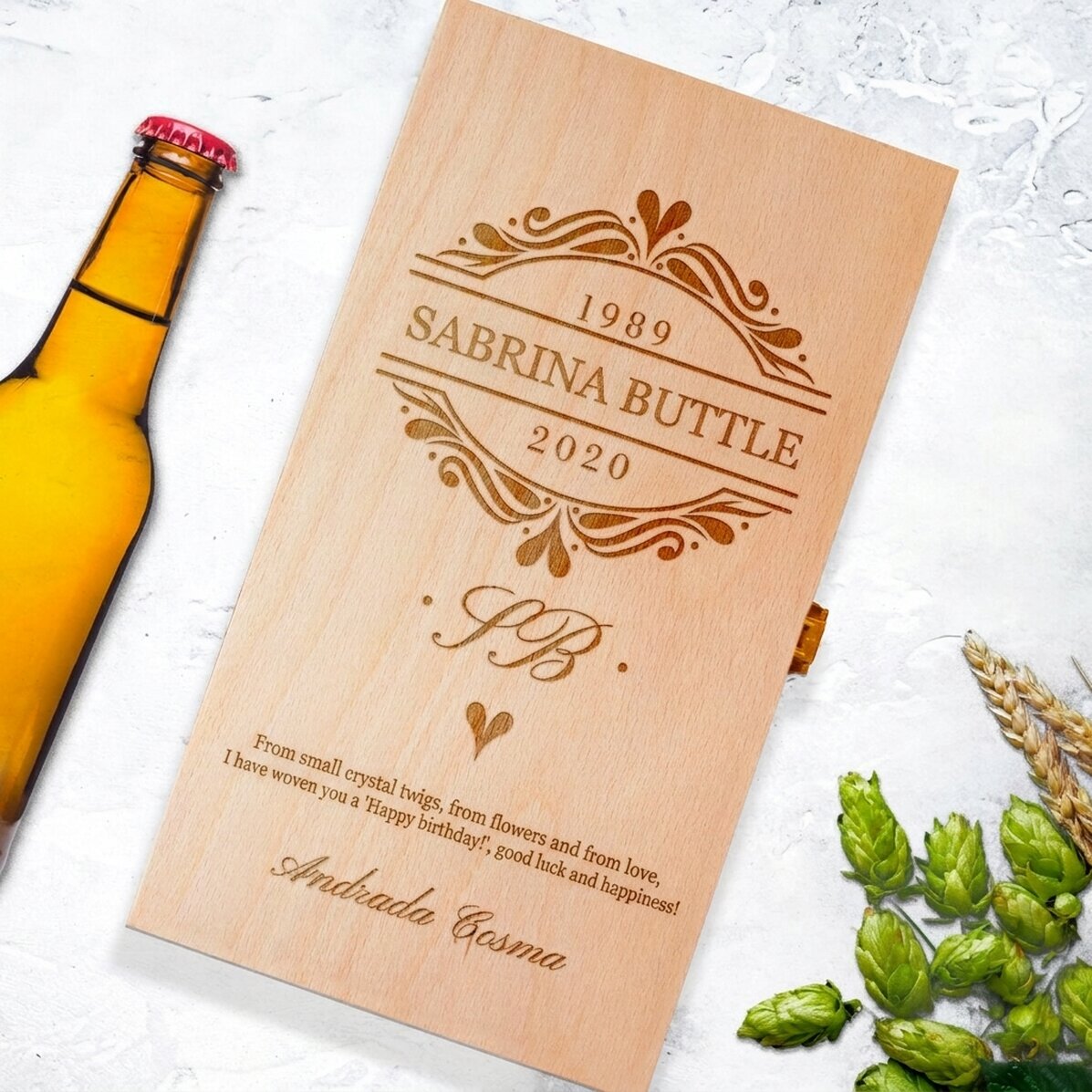 Scatola personalizzata per tre bottiglie di birra - Iniziali eleganti
